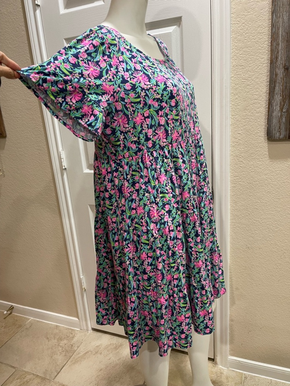 Lilly Pulitzer Jodee Tiered Swing Dress in Low Tide Navy Garden Print Size XL - Picture 5 of 10